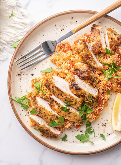 Garlic Parmesan Chicken and Cauliflower Rice