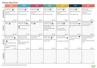 Meal plan calendar