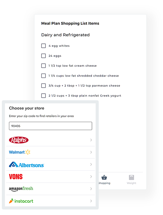 Meal plan shopping list with grocery delivery options